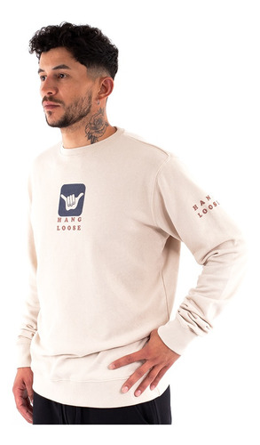 Imagen 2 de 6 de Poleron De Hombre Crew Hang Loose Logo Beige