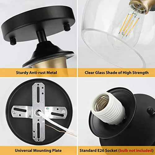 Luz De Techo Semi Flush Moderna Con Vidrio Claro - Industria