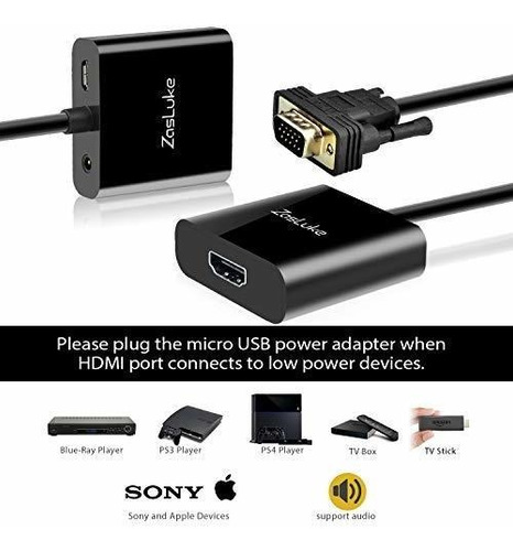 Zasluke Adaptador Convertidor Hdmi Vga Dama Conector