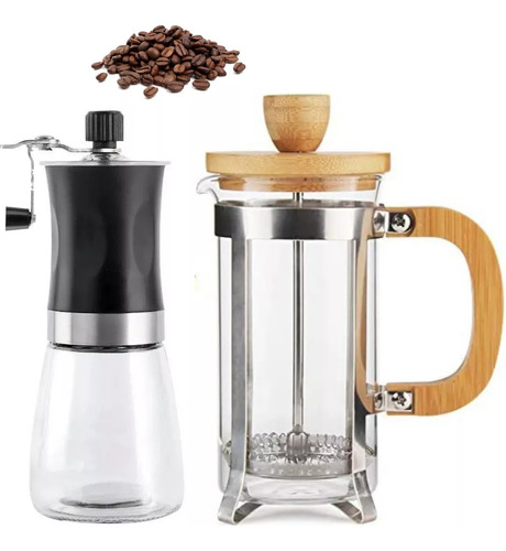 Molinillo Granos Café + Jarra Cafetera Francesa Embolo 600ml