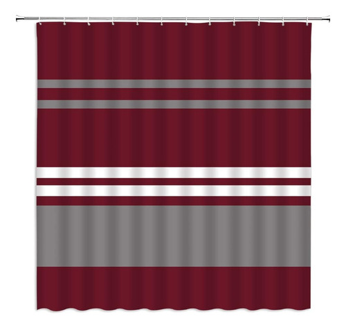 Cortina De Ducha Con Rayas Rojas Y Grises, Cortinas De Baño 