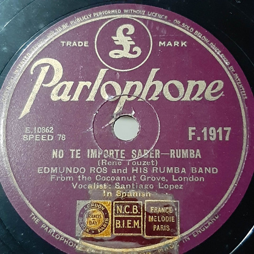 Pasta Edmundo Ros His Rumba Band Parlophone C287