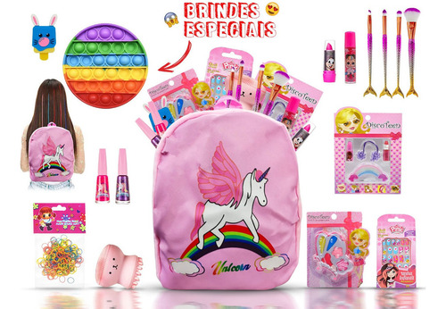 Kit Infantil C/ Maquiagem Mochila + Pop It + Esmalte  Bz142