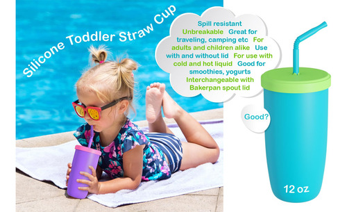 Vaso De Silicona Con Popote Para Niños De 12 Oz Azul Nombre Del Diseño