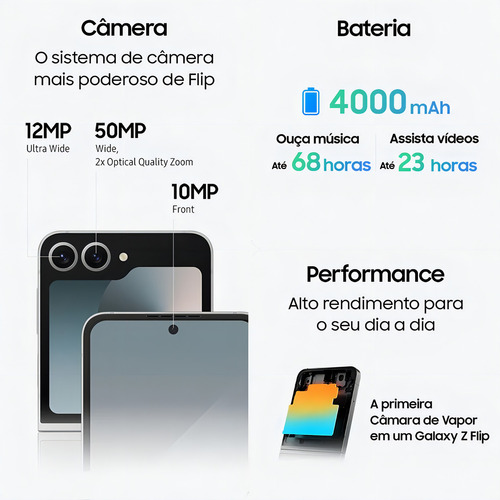 Teléfono celular Samsung Galaxy Z Flip6 5g, 512 GB, 12 GB de RAM, pantalla 6.7, cámara. Dual+ Selfie de 50 megapíxeles, Galaxy Air Blue