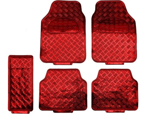 Tapete Cromado Automotivo Universal Vermelho 5 Peças