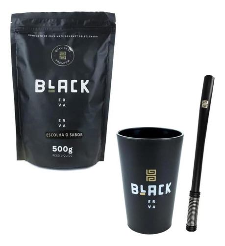 Kit Completo Tereré Black Erva Cuia + Bomba Premium + Erva Cor Burrito