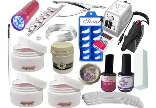 Kit Unhas Gel Uv Acrygel Lixa Primer Tips Fibra De Vidro