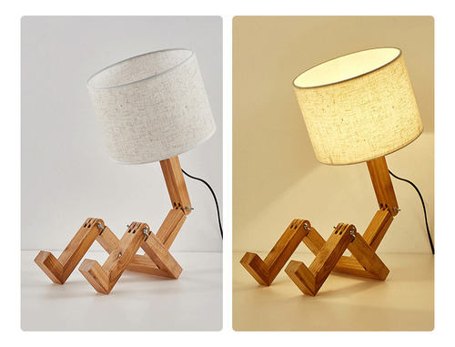 Lámpara De Mesa Robot De Madera Con Forma Plegable Ajustable