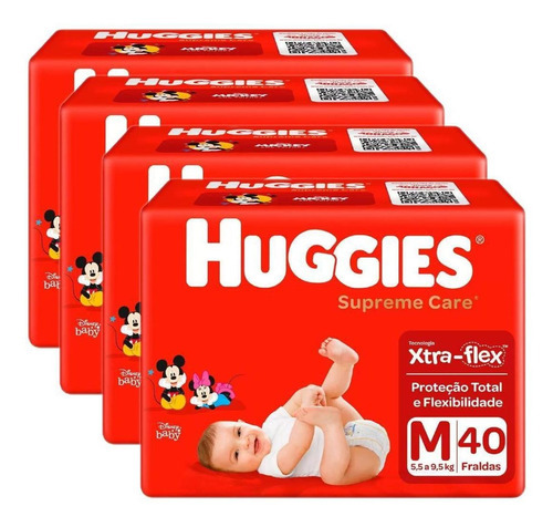 Kit 4 Fraldas Huggies Supreme Care M Com 40 Unidades Cada