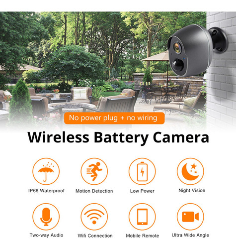 Cámara De Seguridad Con Batería Recargable De 2 Megapíxeles