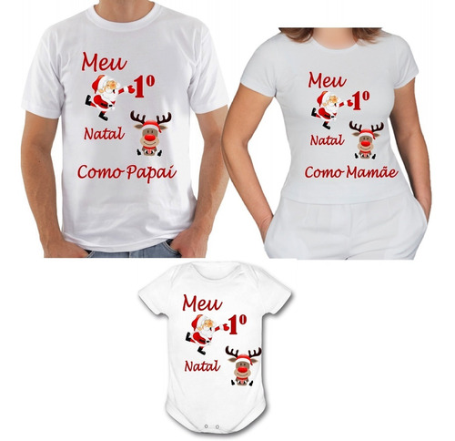Kit 2 Camisetas Estampa + 1 Body Meu Primeiro Natal Familia | Frete grátis