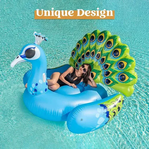Flotador Inflable De Pavo Real Para Piscina – Cama Flotante XL Para Adultos, Juguete De Verano Y Playa (195x165x95 Cm)