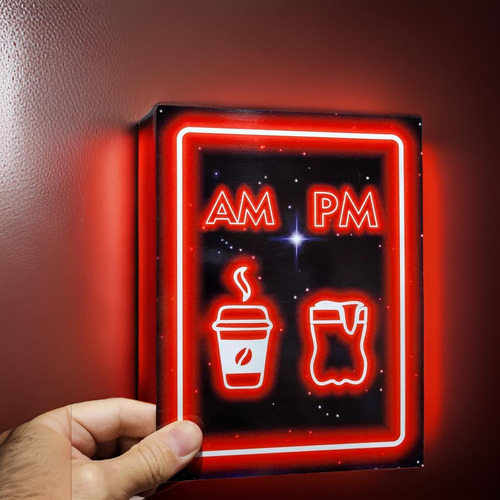 Cartel Chapa Decorativo Am Pm Cafe Y Fernet Estilo Neon Led