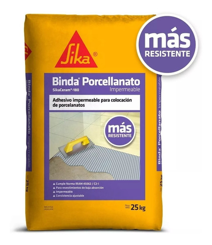 Binda Porcelanato Impermeable Cemento Adhesivo Sika 25kgs