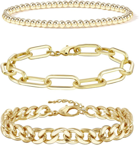 Juego De Pulseras De Oro Para Mujeres Y Niñas, Chapado En Or