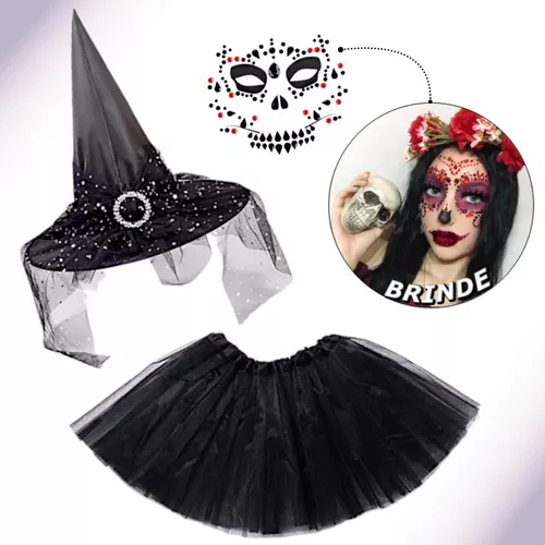 Fantasia de Halloween Adulto Feminino Bruxa Tule com Corrente no Shoptime