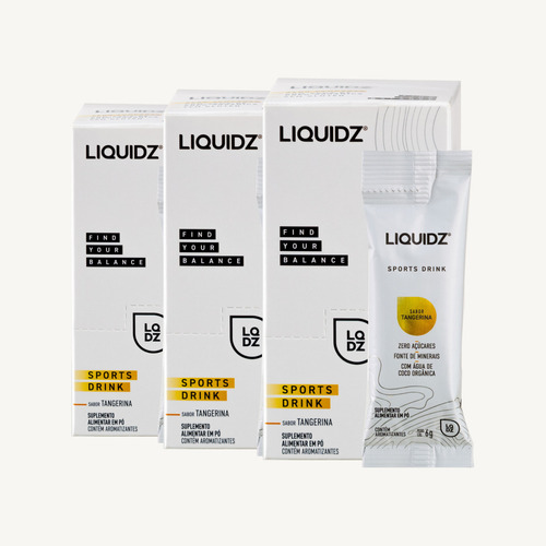 LIQUIDZ® - Eletrólitos Zero Açúcares - Tangerina - Kit 3 Caixas - 42 sachês