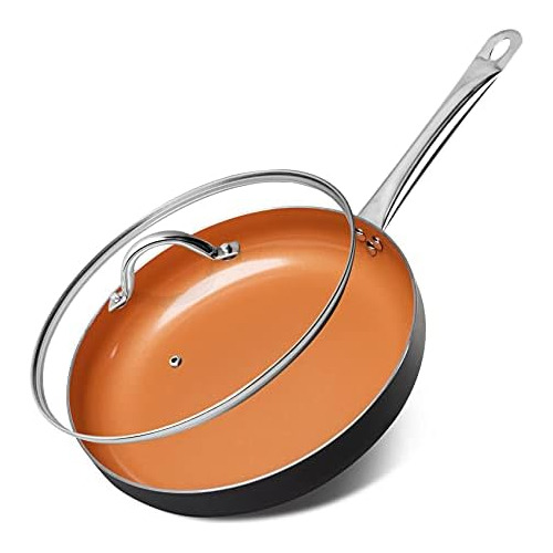 12 Inch Frying Pan With Lid, Nonstick Copper Frying Pan...