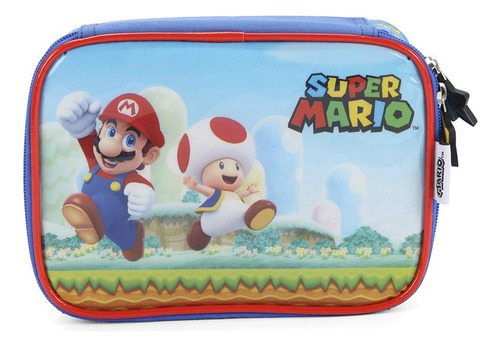 Estojo Baú Infantil Super Mario Bros Toad Azul Luxcel