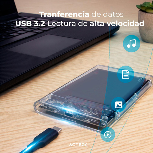 Case Enclosure Acteck 5 Gbps Sata 2.5 Usb-c Negro Ac-934695
