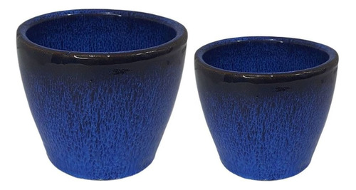 Kit 2 Vasos Cachepot De Cerâmica 6 Cores Para Decoração Cor Azul-escuro