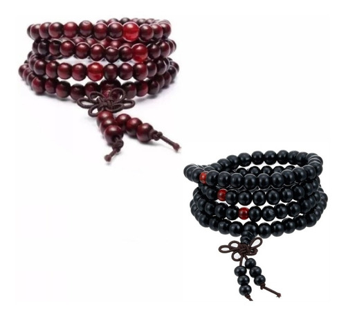 2 Pulsera Budista Madera Japa Mala Rosario Tibetano 8mm