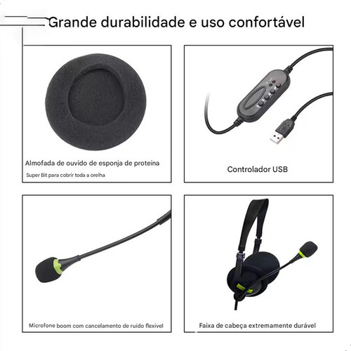 Fone de Ouvido Headset Office Usb Microfone Reunião Empresa Call Computador Telefone Pc Notebook Microfone para Reunião Home Office Jogos Trabalho Empresa