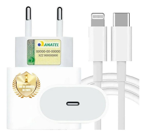 Carregador 20w Turbo Para iPhone 8 X XR 11 12 13 14 Pro Max Fonte Usb C Cor Branco