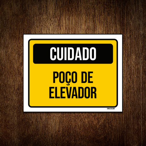 Kit 5 Placa Sinalização - Cuidado Poço De Elevador Amarelo