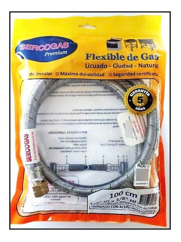 Flexible Gas 1/2  X 3/8  Izq Sercogas   1 Metro. Certificado