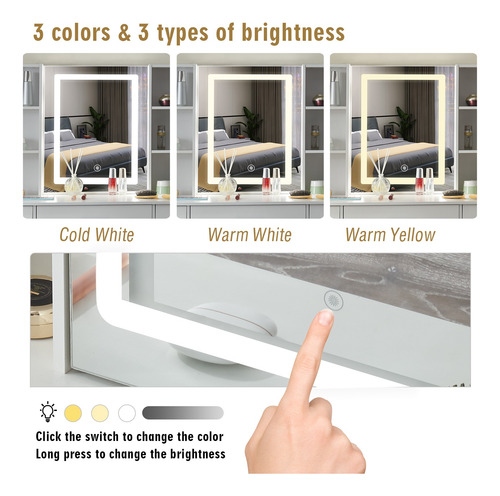 Tocador Grande Moderno Con Led Espejo 5 Cajones Y Taburete
