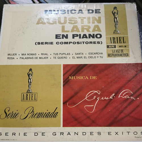 Disco Lp:agustin Lara- Musica De Piano.p