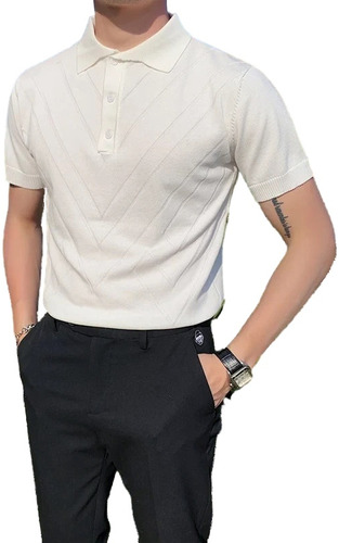 Camisa De Seda De Encaje Para Hombre, Manga Corta, Polo Casu