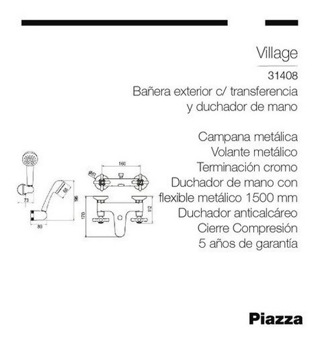 Griferia Ducha Baño C/transf Exterior Village Piazza 31408