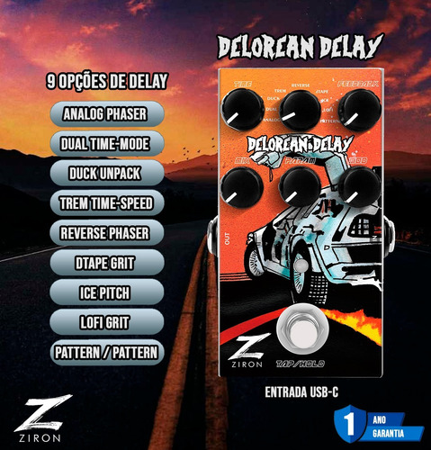 Pedal Guitarra Ziron Delorean Com 9 Delays True Bypass Usb C