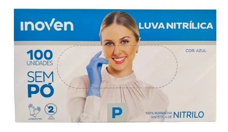 Luvas Nitrílicas Antiderrapantes Inoven Azul Tamanho P 100 Unidades