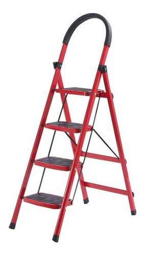 Escalera Plegable Roja Con 4 Escalones Anchos Antideslizante