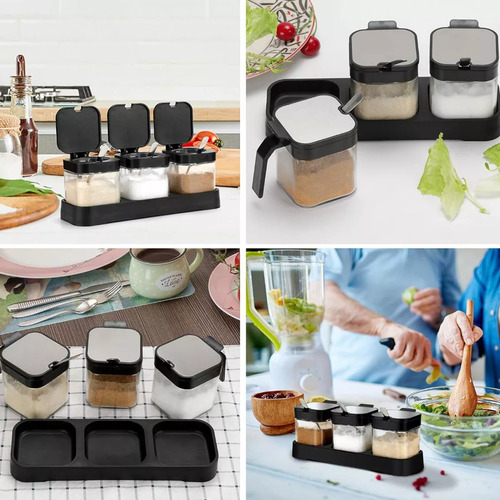 Tarro De Azúcar Para Condimentos Con Tapa Y Cuchara, 3 Unida