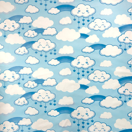1 Toalha Mesa Festa Tnt Nuvem Céu Az Chuva Coração 140x140 Cor Azul Céu Azul Nuvem Coração