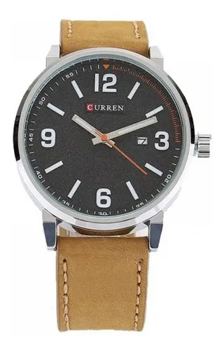 Reloj anal gico Curren 8218 para hombre plateado y marr n