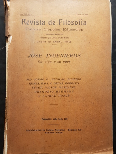 Antigua Revista De Filosofía. Jose Ingenieros. 51n 459