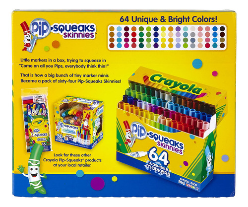 Rotuladores Lavables Crayola Pipsqueaks Skinnies, 64 Unidade