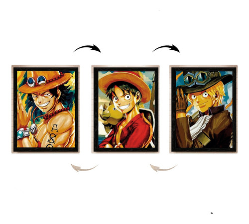 Cuadro 3d Lenticular One Piece Luffy Ace Y Sabo