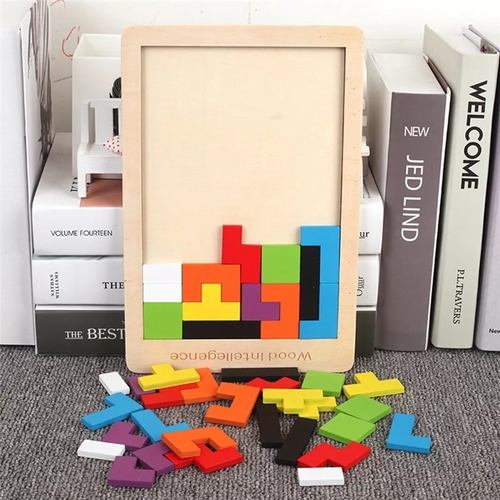 Imagen 2 de 8 de Tetris Portátil Madera Juguete Didáctico Puzzle Educativo