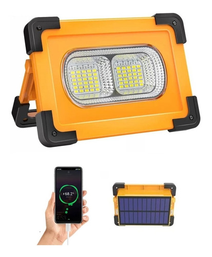 Foco Solar Recargable Portátil 80w Con Cargador Para Celular