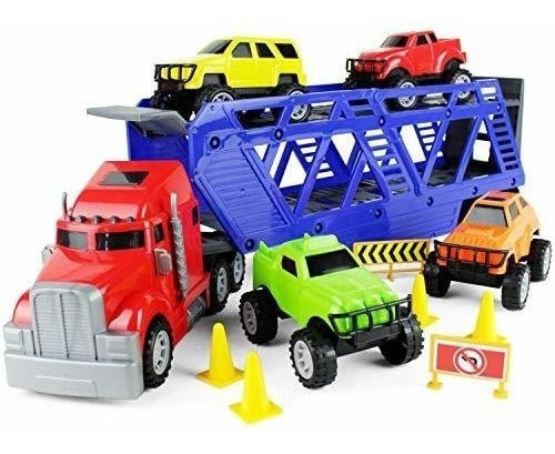 5 En 1 Big Rig Hauler Truck Carrier Toy Remolque Comple...