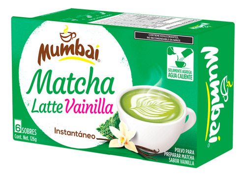 Matcha Latte Sabor Vainilla Intantaneo Mumbai 6 Sobres 126g