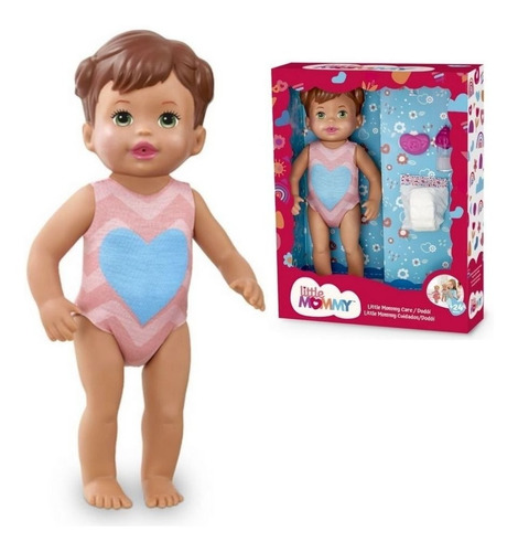 Boneca Little Mommy Cuidados Morena Mattel Mamadeira, Fralda