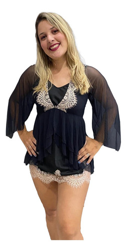 Camisola E Robe De Tule Charmeuse Prime Renda Recco 09621